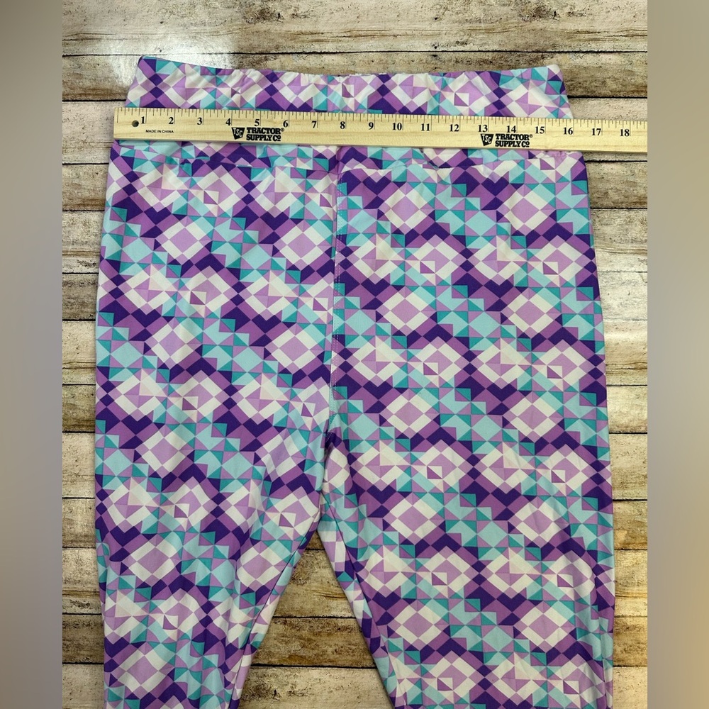 Geometric Purple Teal White Leggings (TC2 18+ LuLaRoe LLR) abstract retro mosaic - Picture 5 of 8